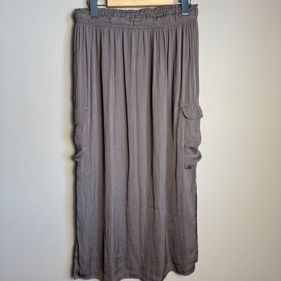 Aerie NEW Pull-On Semi-Sheer Maxi Skirt Beach‎ Cover-Up Gray Large Cargo Pockets - Picture 6 of 15